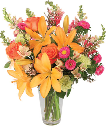 Sunset Lilies & Roses Flower Arrangement in Saint Croix Falls, WI | My Own Creations Flower Shop